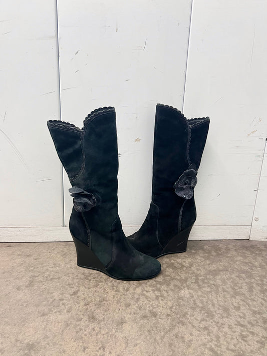 Vintage leather flower boots