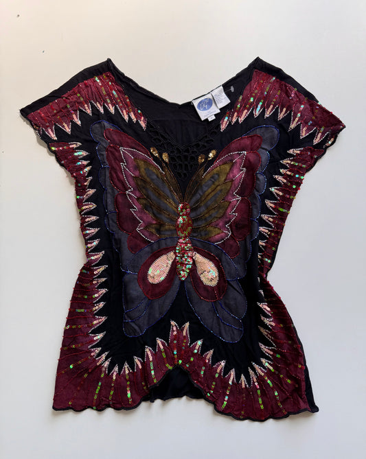 Vintage butterfly beaded shirt