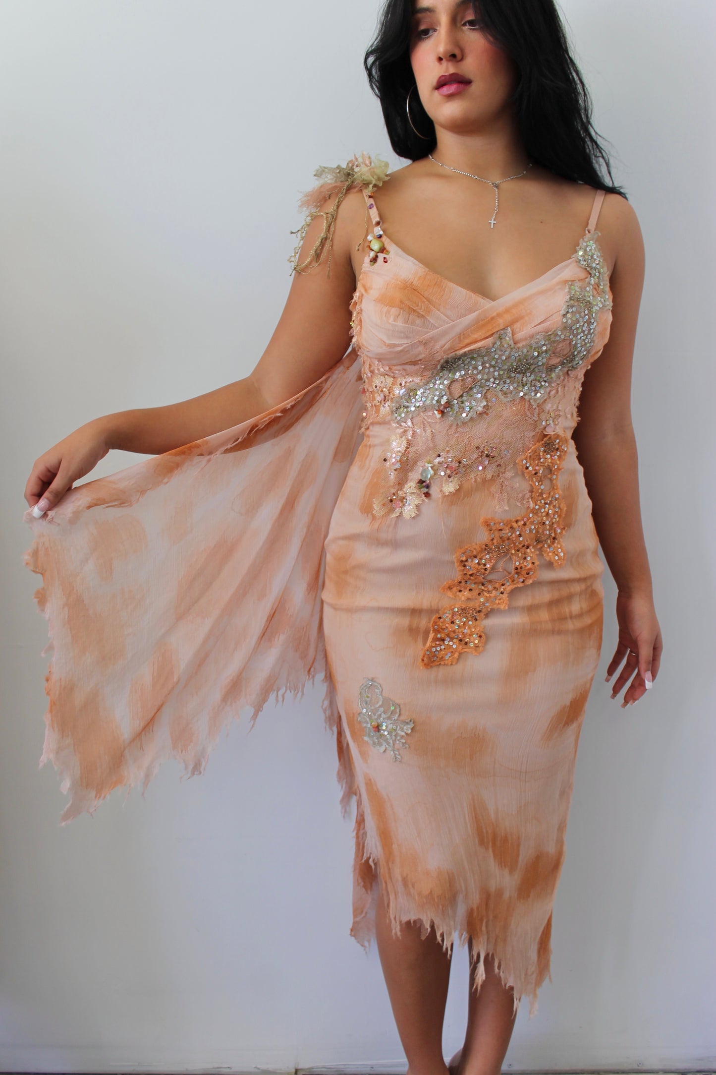 Mandalay hand painted Orange mermaid dress