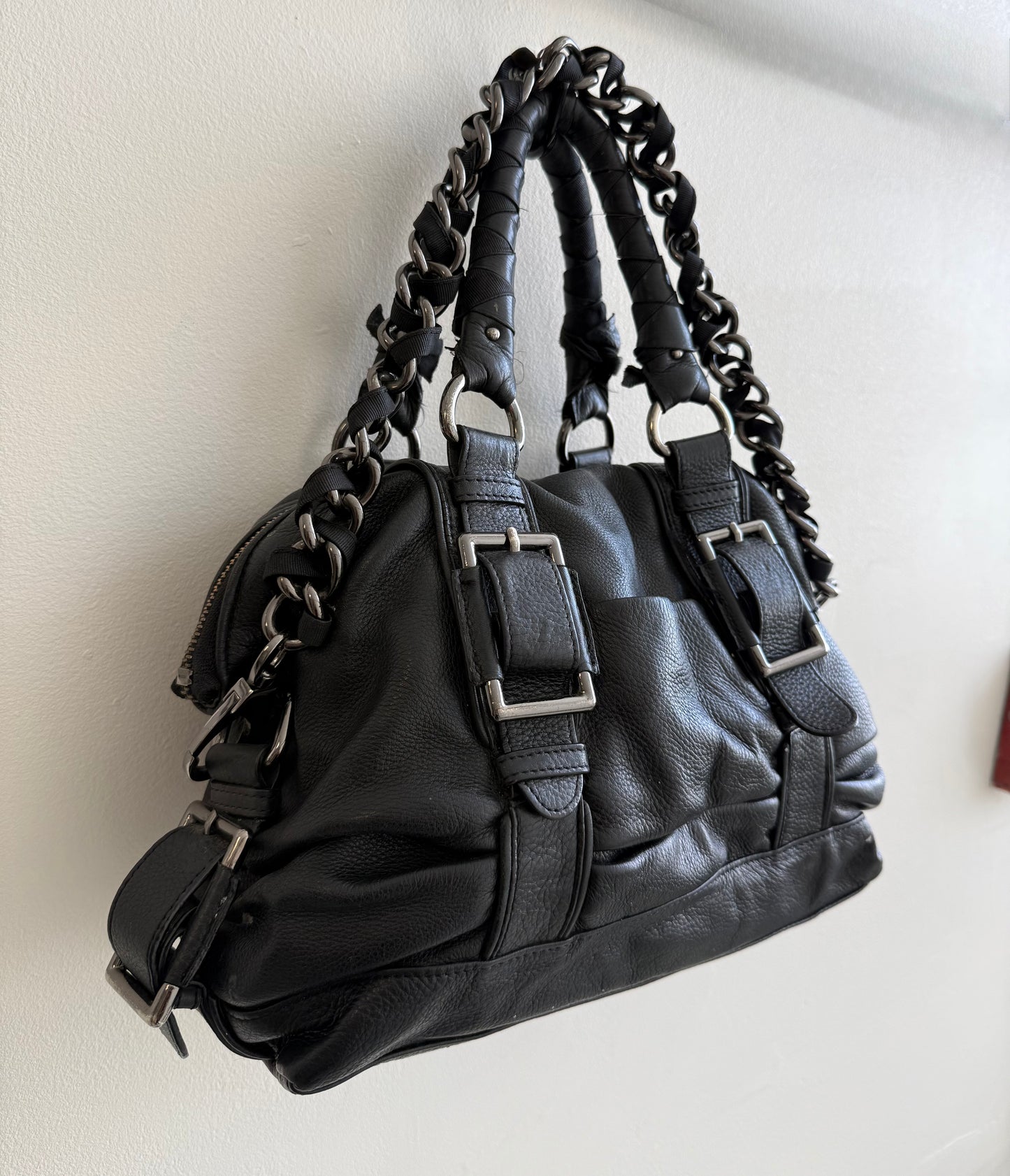 Vintage leather buckled chain purse