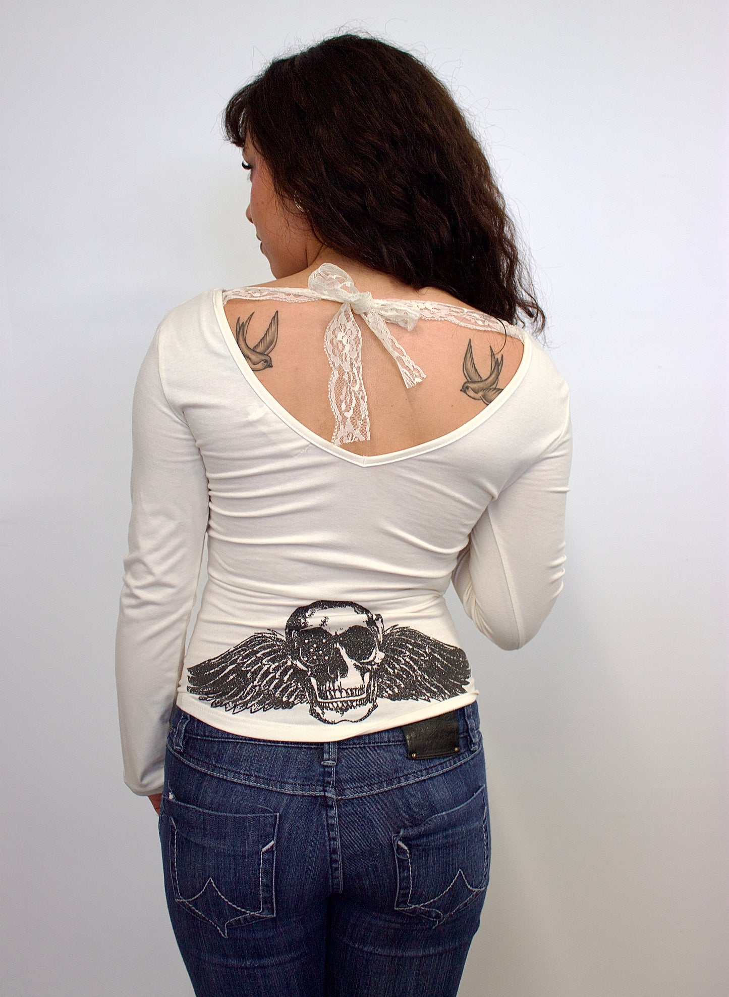 Vintage lace up skull top