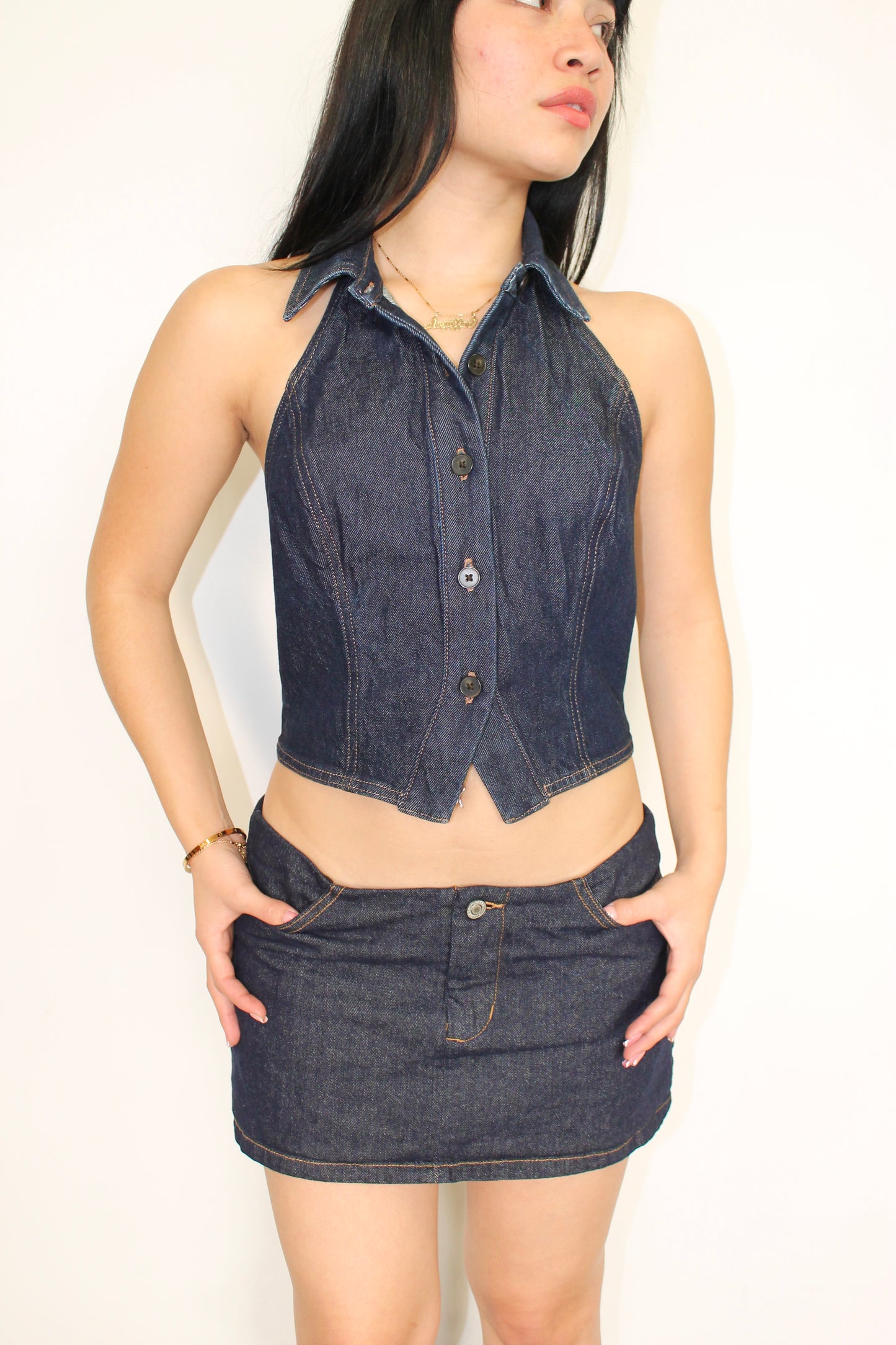 Vintage denim halter vest top