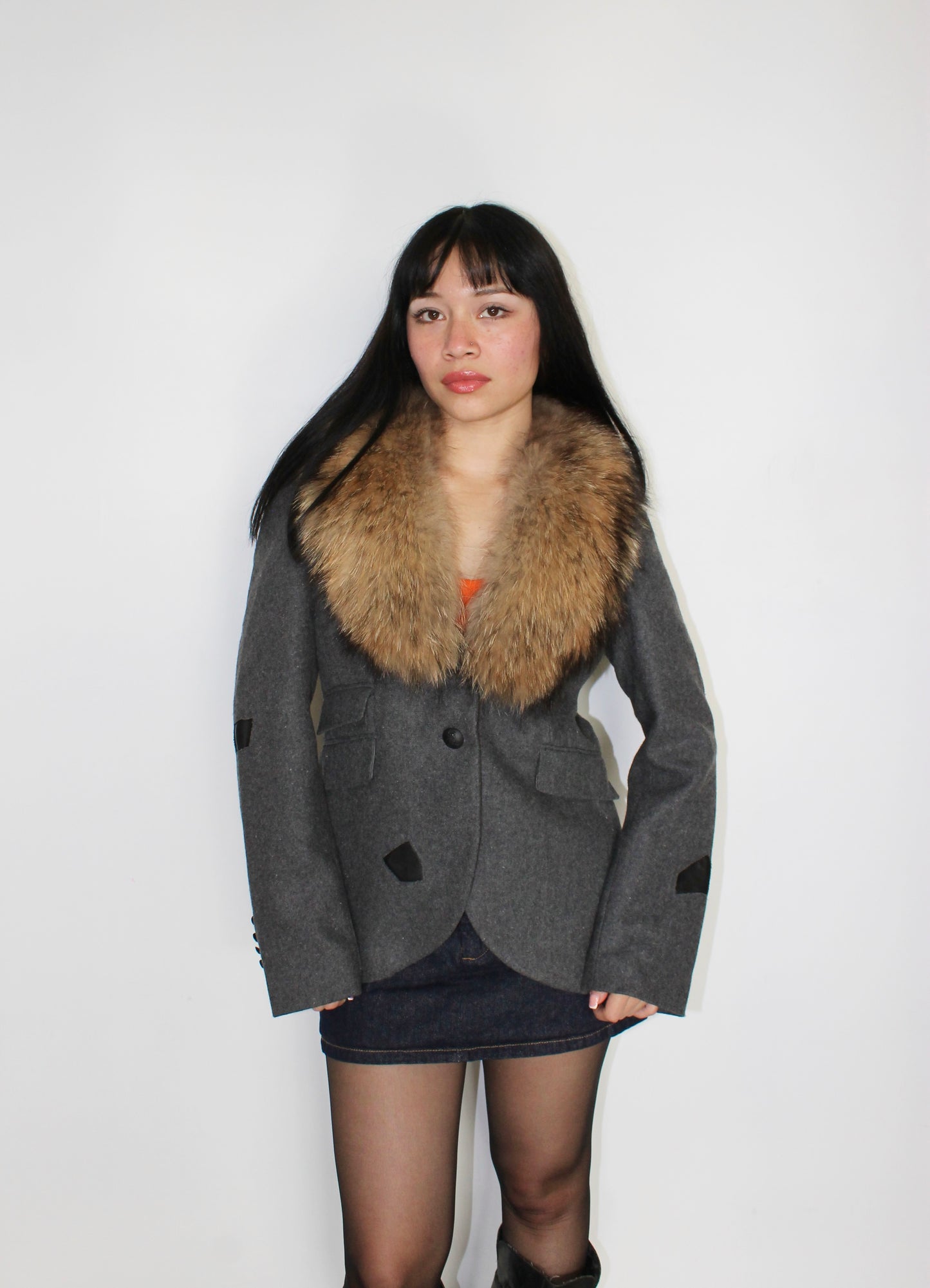 Vintage wool blazer with faux fur collar