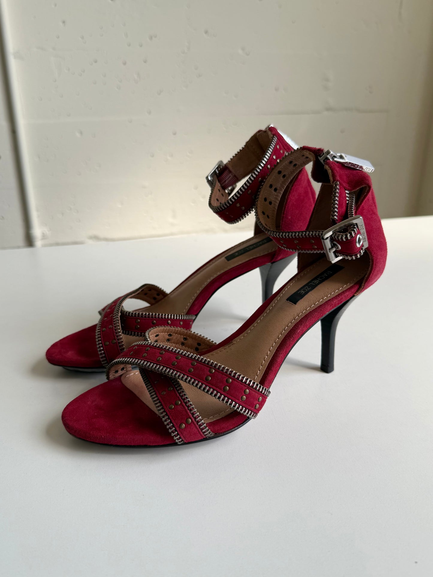 Y2K zipper suede heels