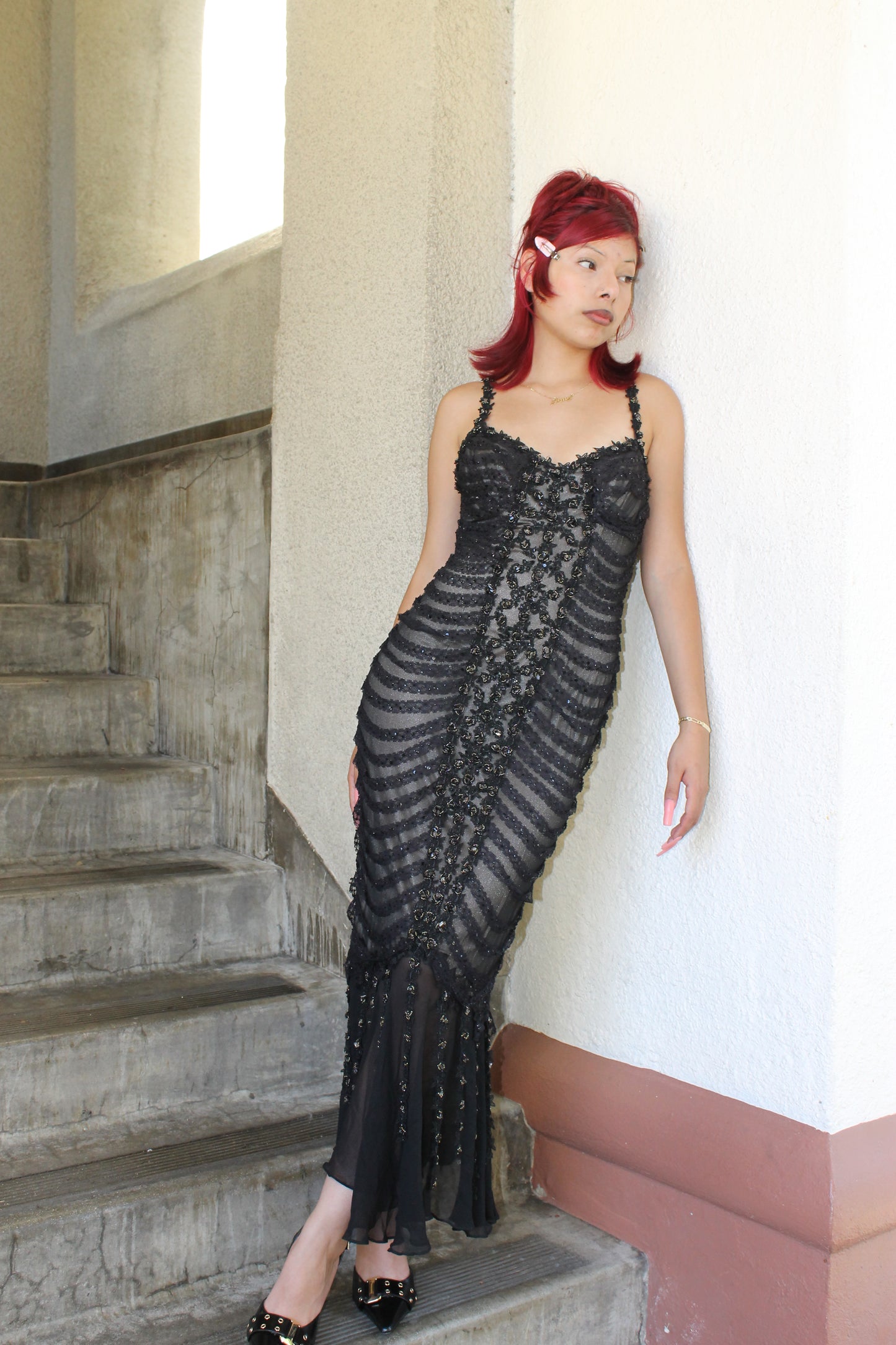 Gothic beaded silk dress