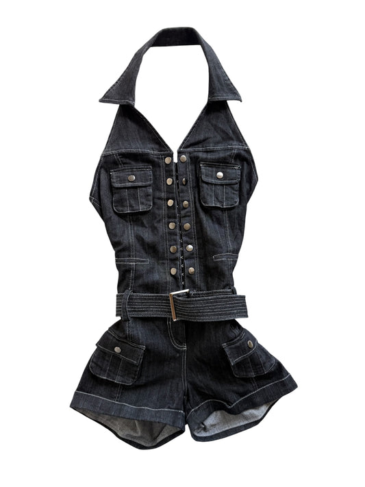 Vintage denim haltered romper