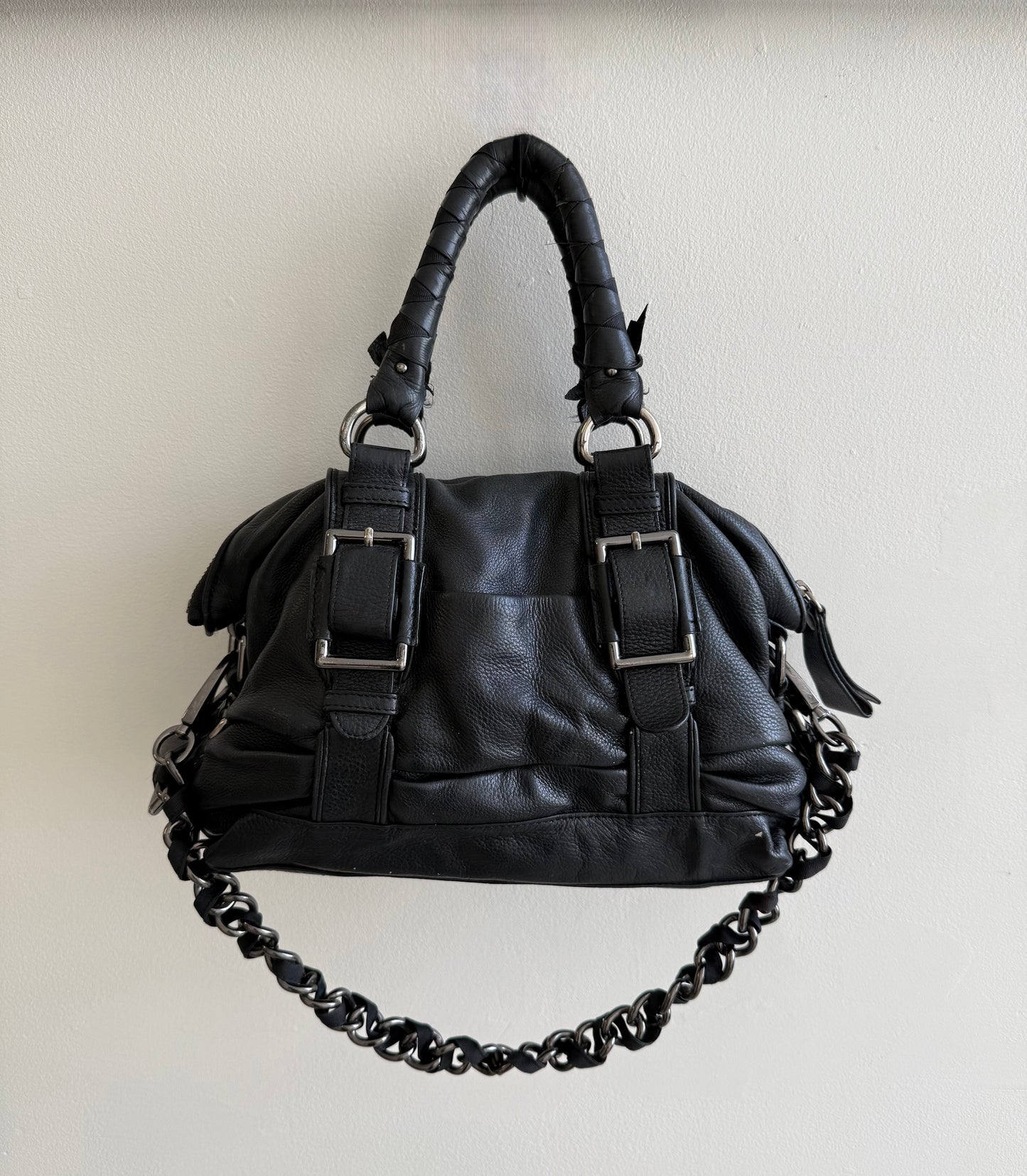 Vintage leather buckled chain purse