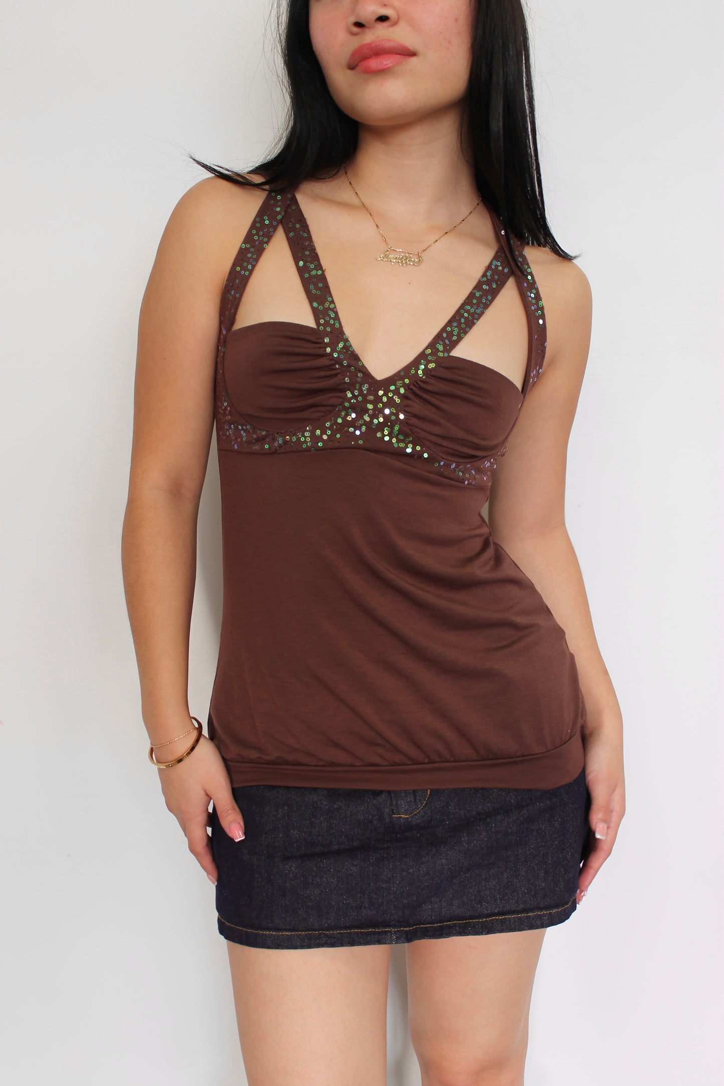 Vintage sequence halter top