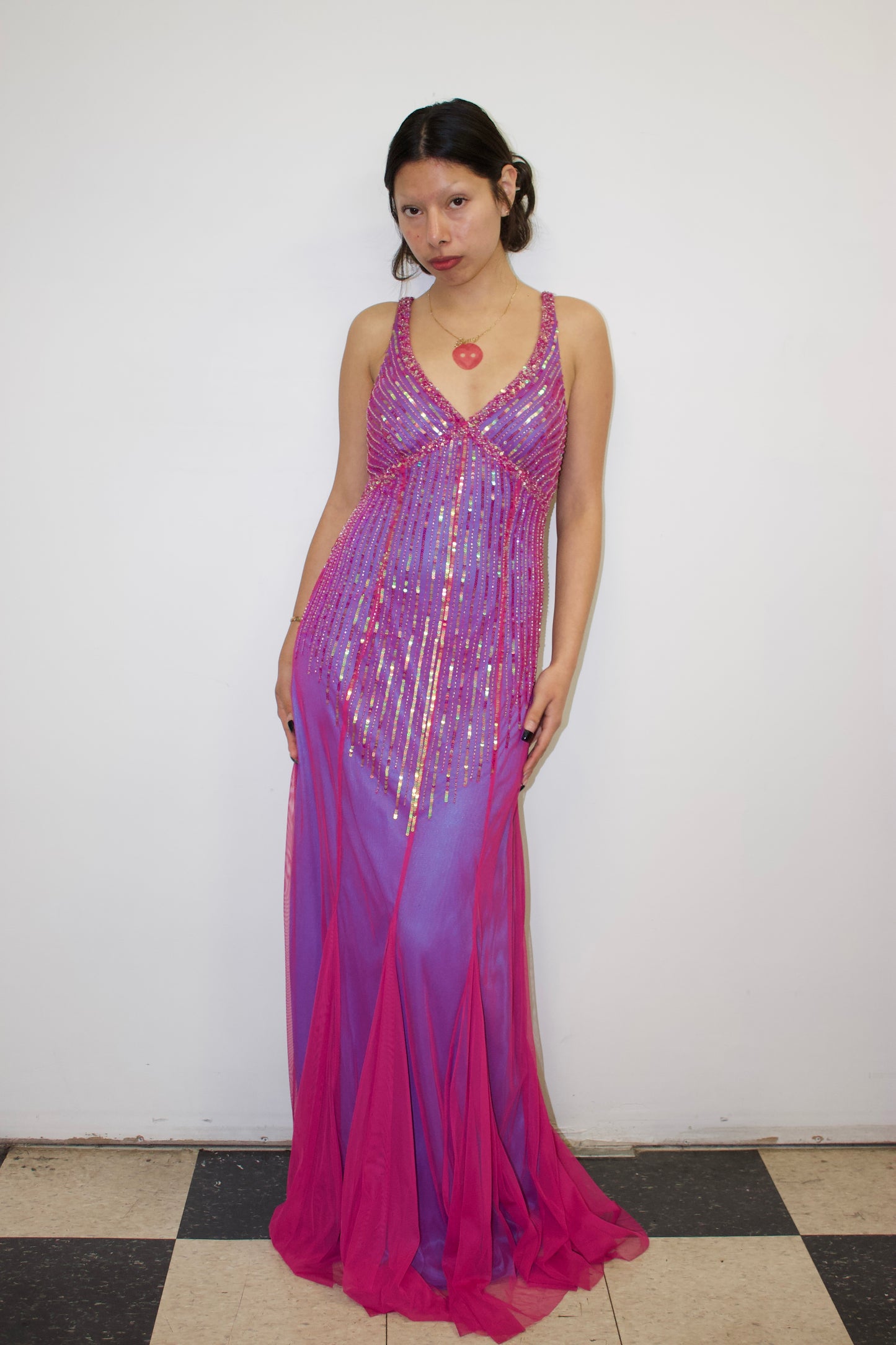 Vintage beaded pink dress