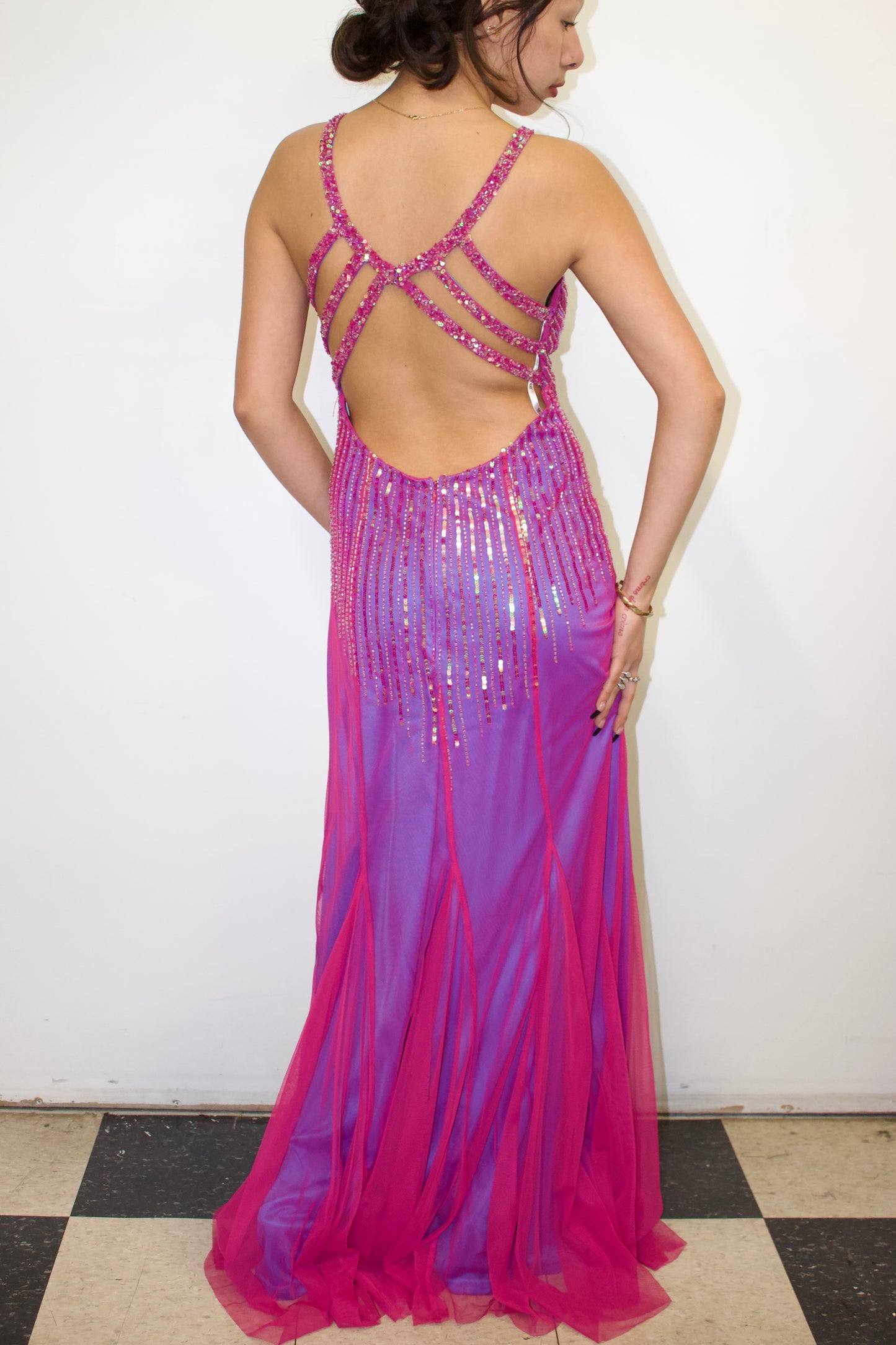 Vintage beaded pink dress