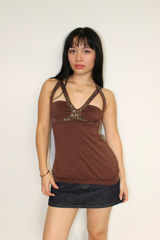 Vintage sequence halter top