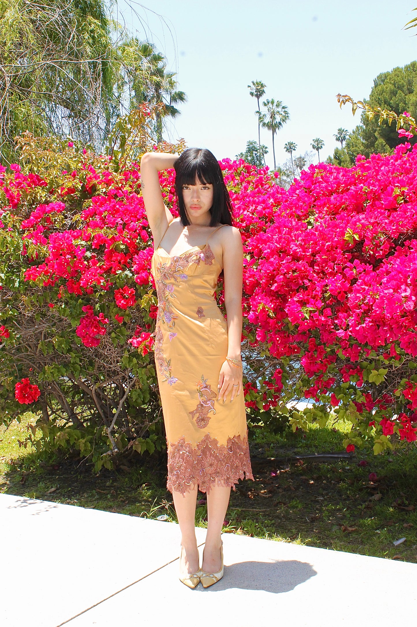 Tan cocktail lace dress