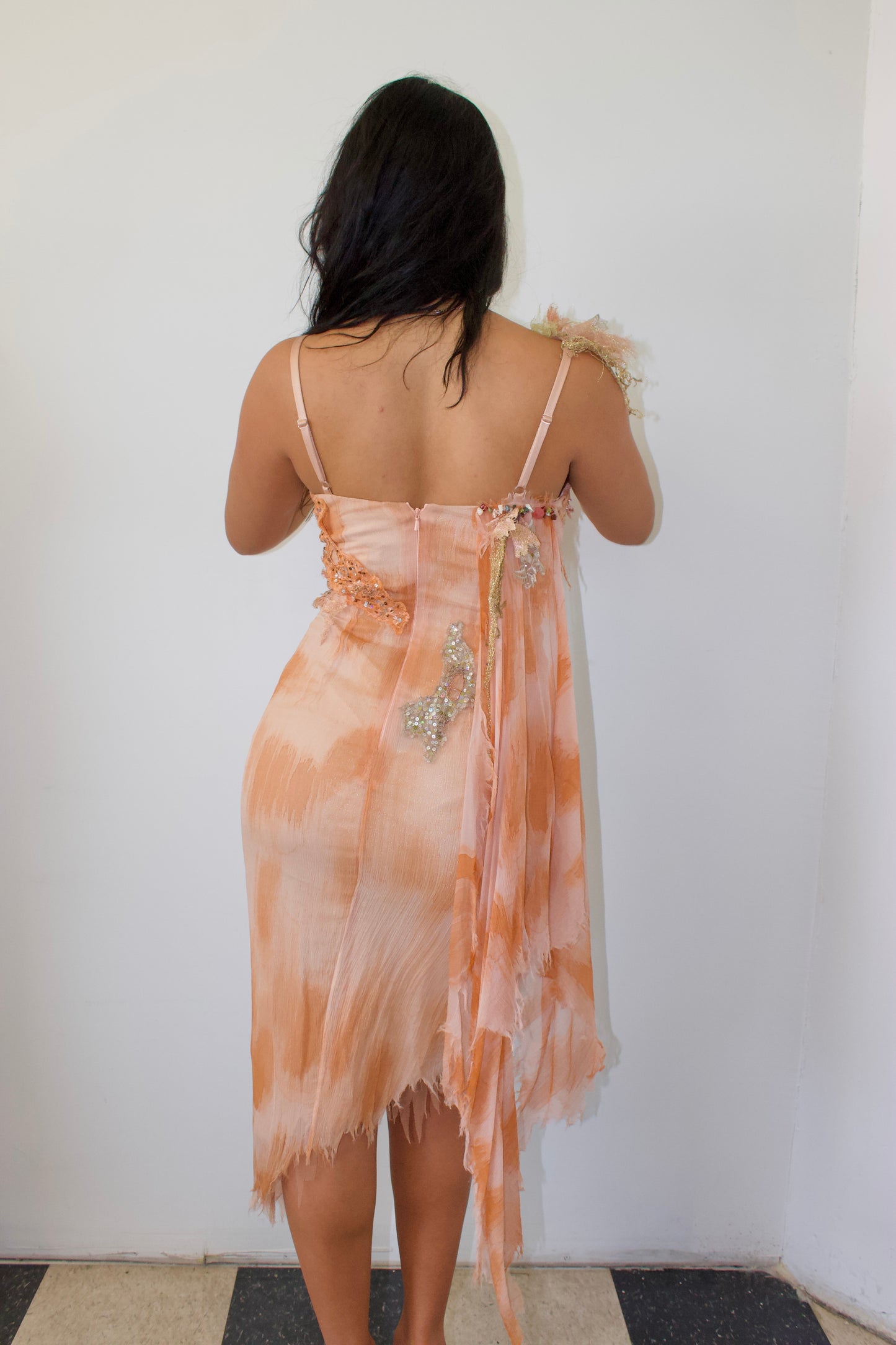 Mandalay hand painted Orange mermaid dress
