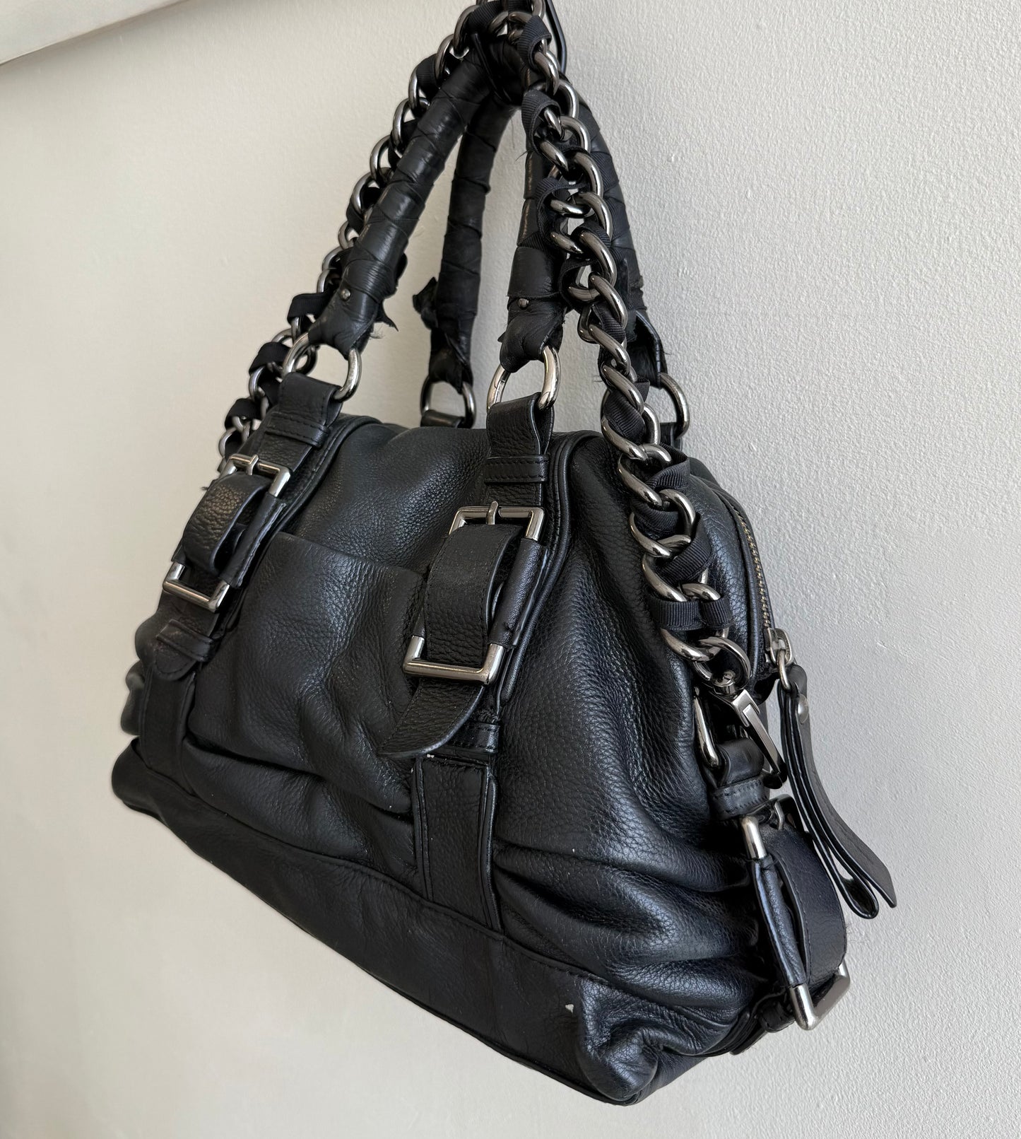 Vintage leather buckled chain purse
