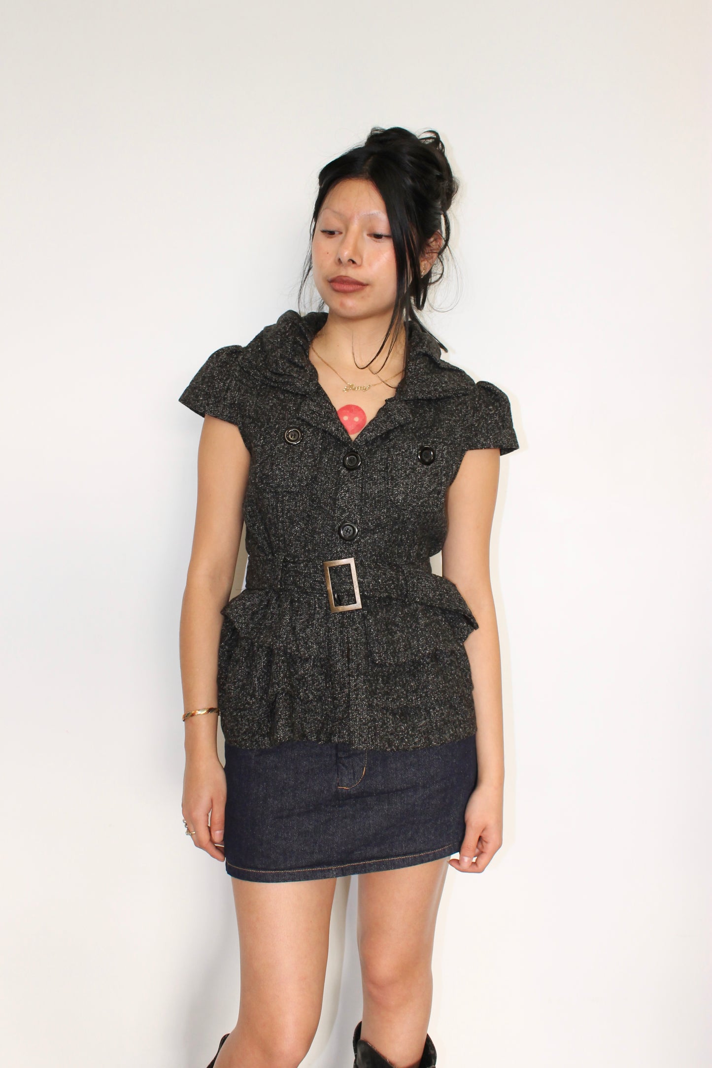 Vintage buckled tweed top
