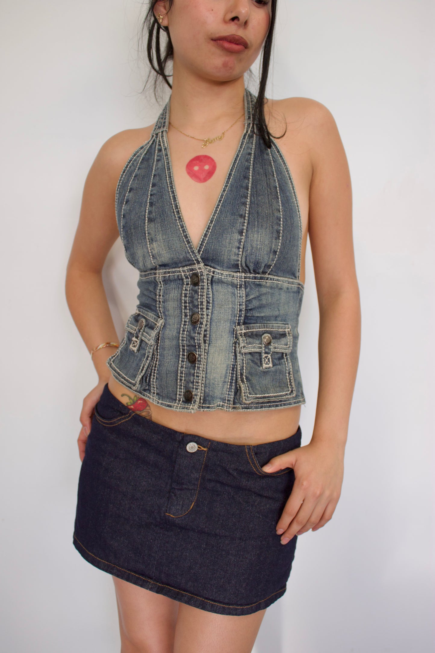 Vintage denim halter top